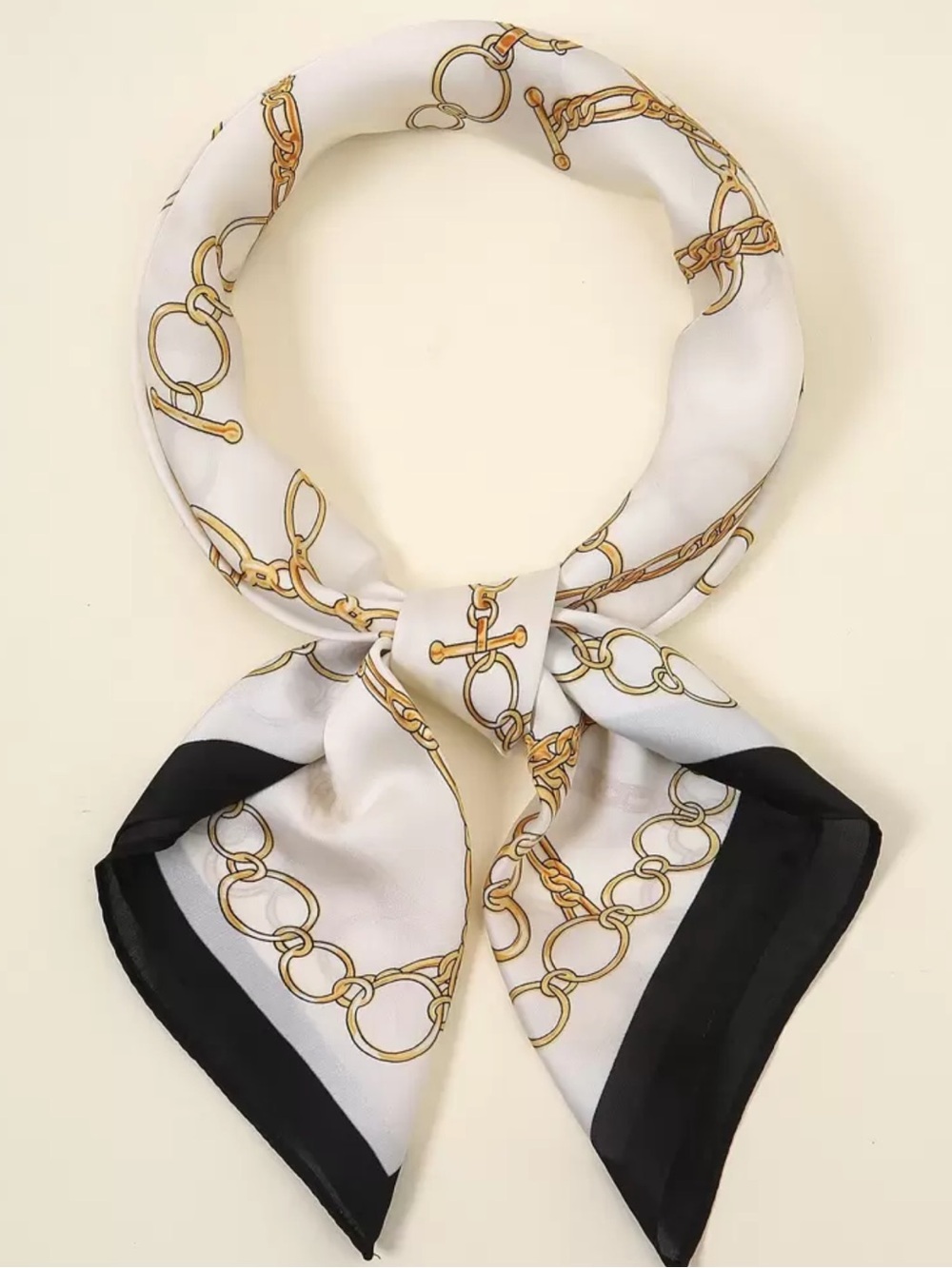 Celebrate It White and Gold Chain Print Square Scarf with Black Border